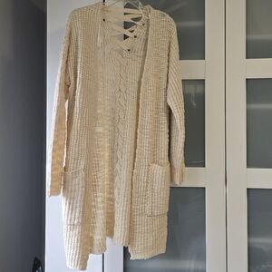 Poof! Cream Open-Front Knit Cardigan with Crisscross Detail